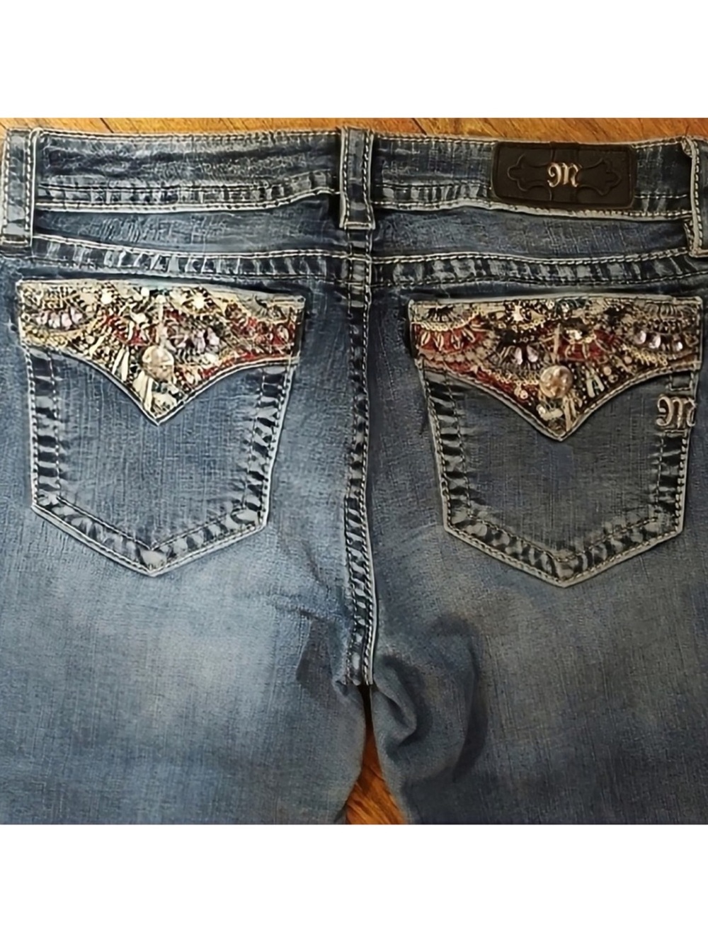 Beautiful Y2K Miss Me Boot Jeans With Embellished Back Pockets 34” Inseam